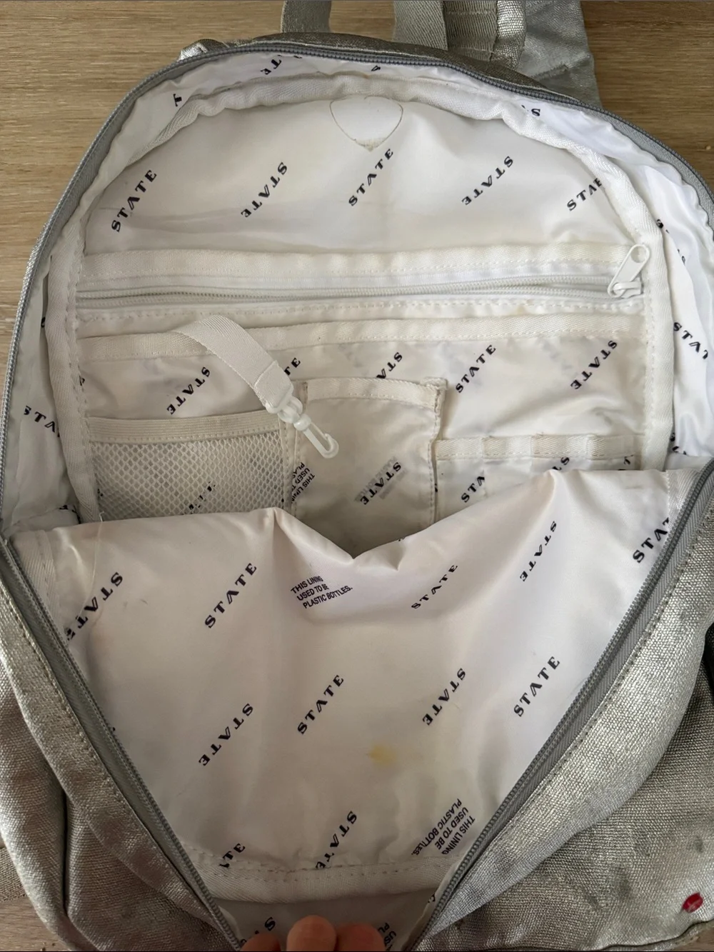 STATE Silver Metallic Kane Backpack